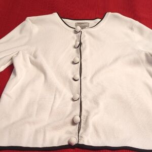 Designers Originals White Cardigan with Black Trim